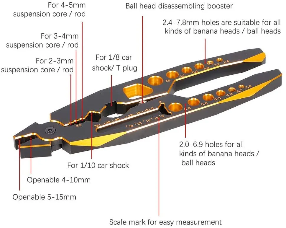 Power Hobby Aluminum Multi-Function Plier Tool Shock Shaft Rod Ball PHBPH2002