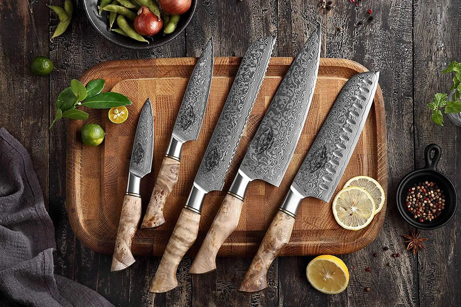 Professional Forging Damascus High Carbon Steel 7PCS Kitchen Knives Set