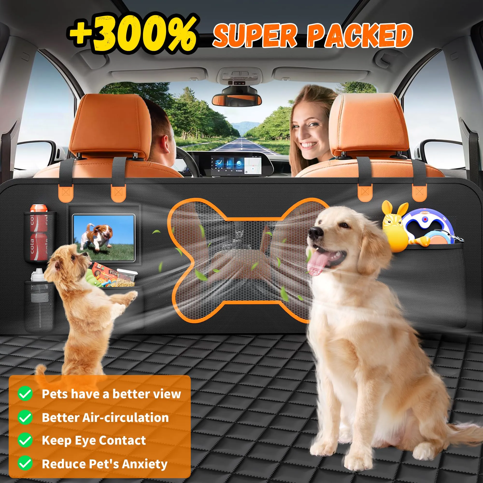 QINGTI Dog Seat Cover for Car Back Seat, SUVs - Zipper Design Seat Protector for Dogs w/Mesh Window & Waterproof – Pet Car Backseat Cover Hammock - Resistant & Scratch-Proof for Small Trucks