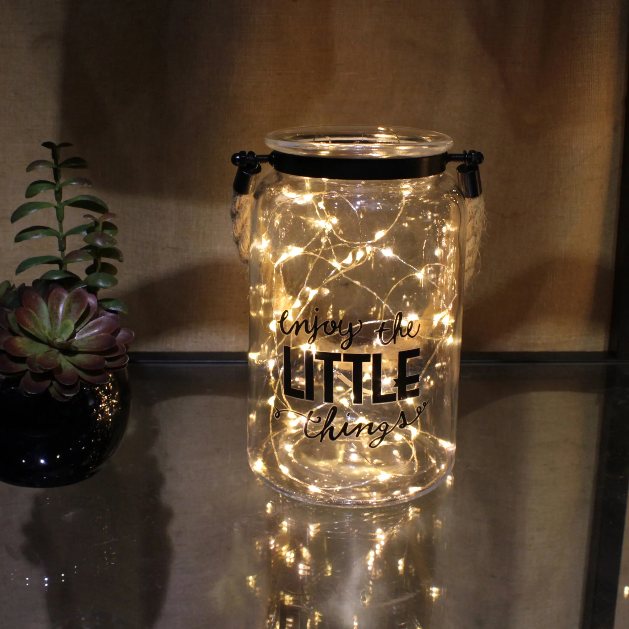 "Enjoy The Little Things" Decorative Glass Candle Lantern (WS)