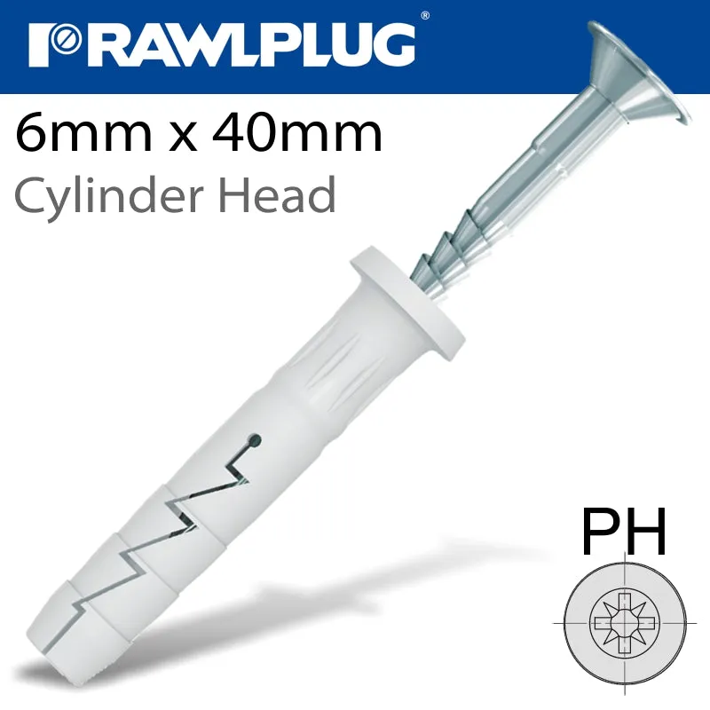 RAWLPLUG NYL NAIL-IN FIXING 6X40MM CYL HEAD X300 PER JAR RAW R-C1-FX-N-06C040