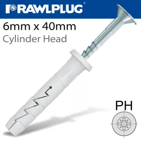 RAWLPLUG NYL NAIL-IN FIXING 6X40MM CYL HEAD X300 PER JAR RAW R-C1-FX-N-06C040