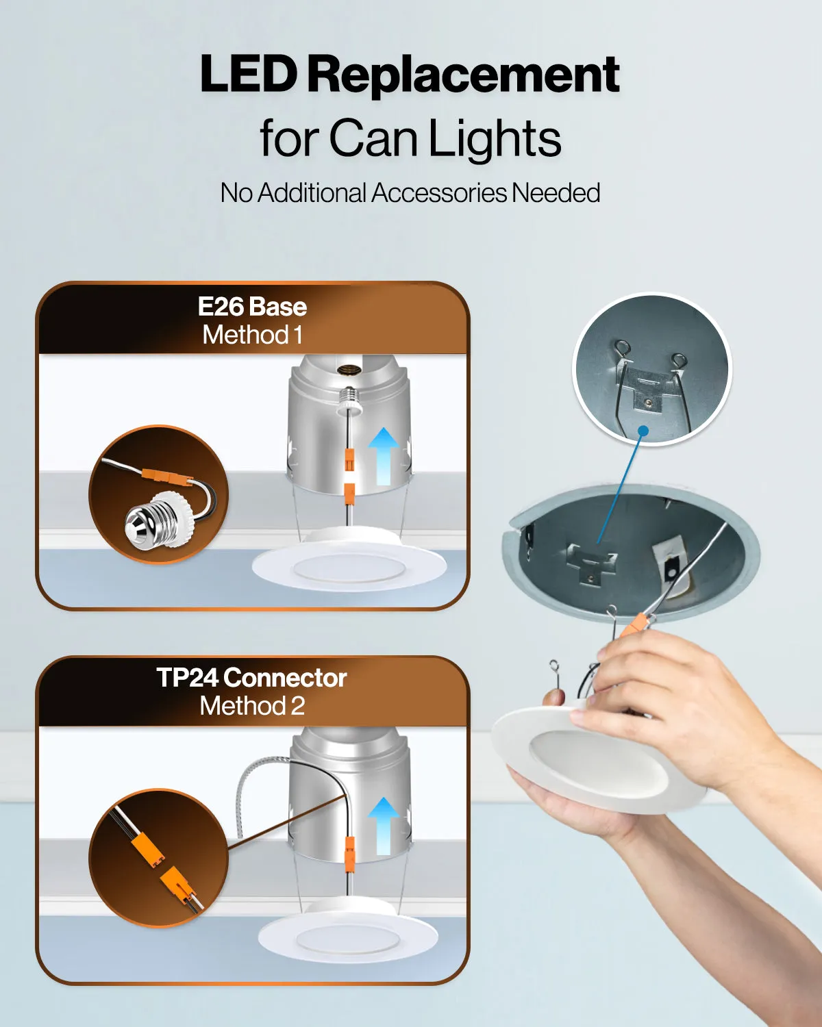 Recessed LED Retrofit Lighting, 4 Inch, Night Light, Baffle, Selectable CCT, 770 Lumens