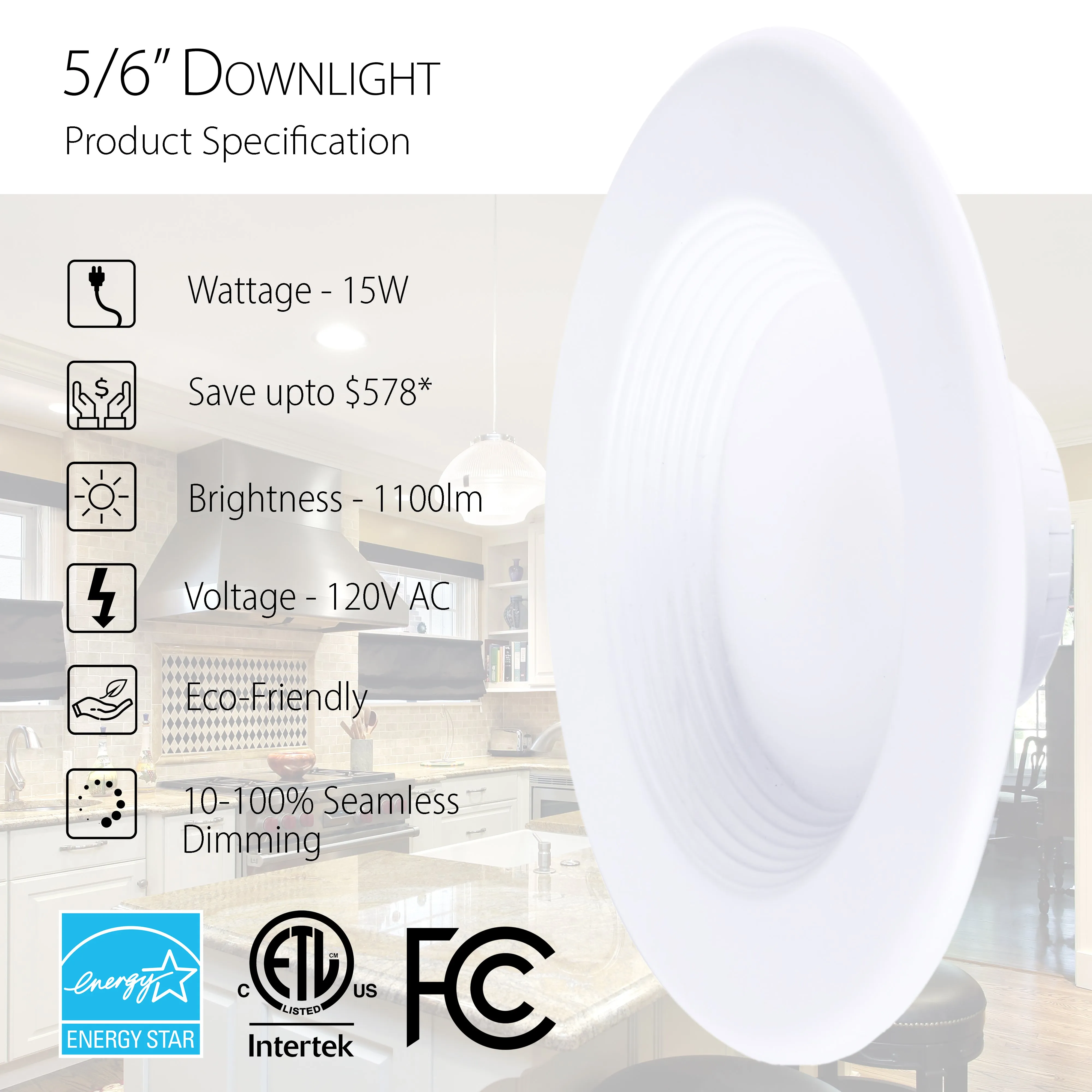 Shine LED 5/6" 15W Retrofit Recessed Downlight Baffle Trim - 1000 Lumens