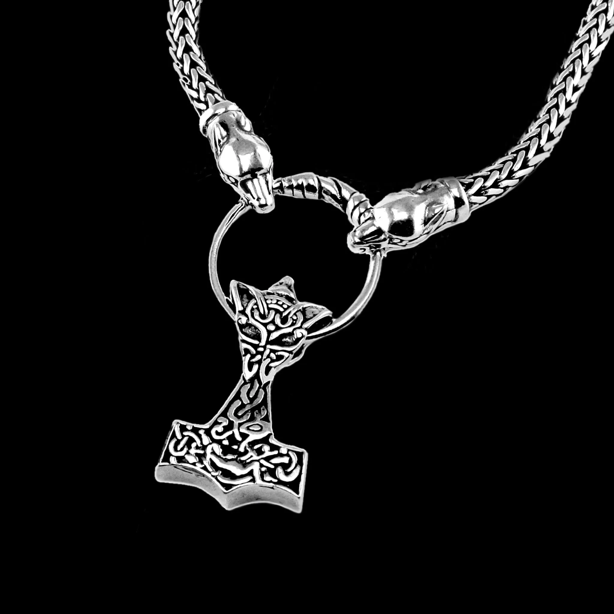 Silver Wolf Thors Hammer Pendant