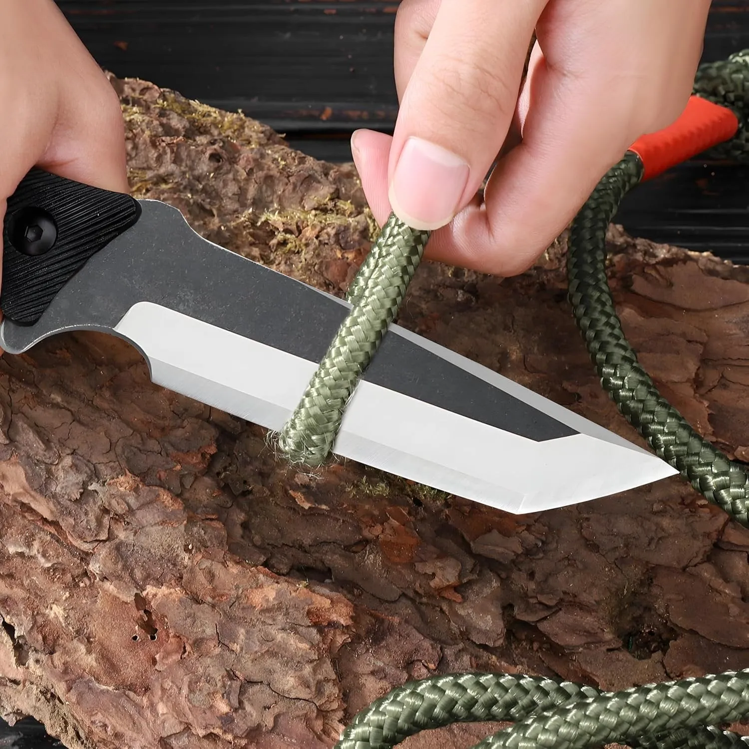 Survival Knife with Kydex Sheath,9.84" Full Tang Fixed Blade Camping Knife with Sheath Horizontal & Vertical,Bushcraft Knife with ABS Handle Outdoor