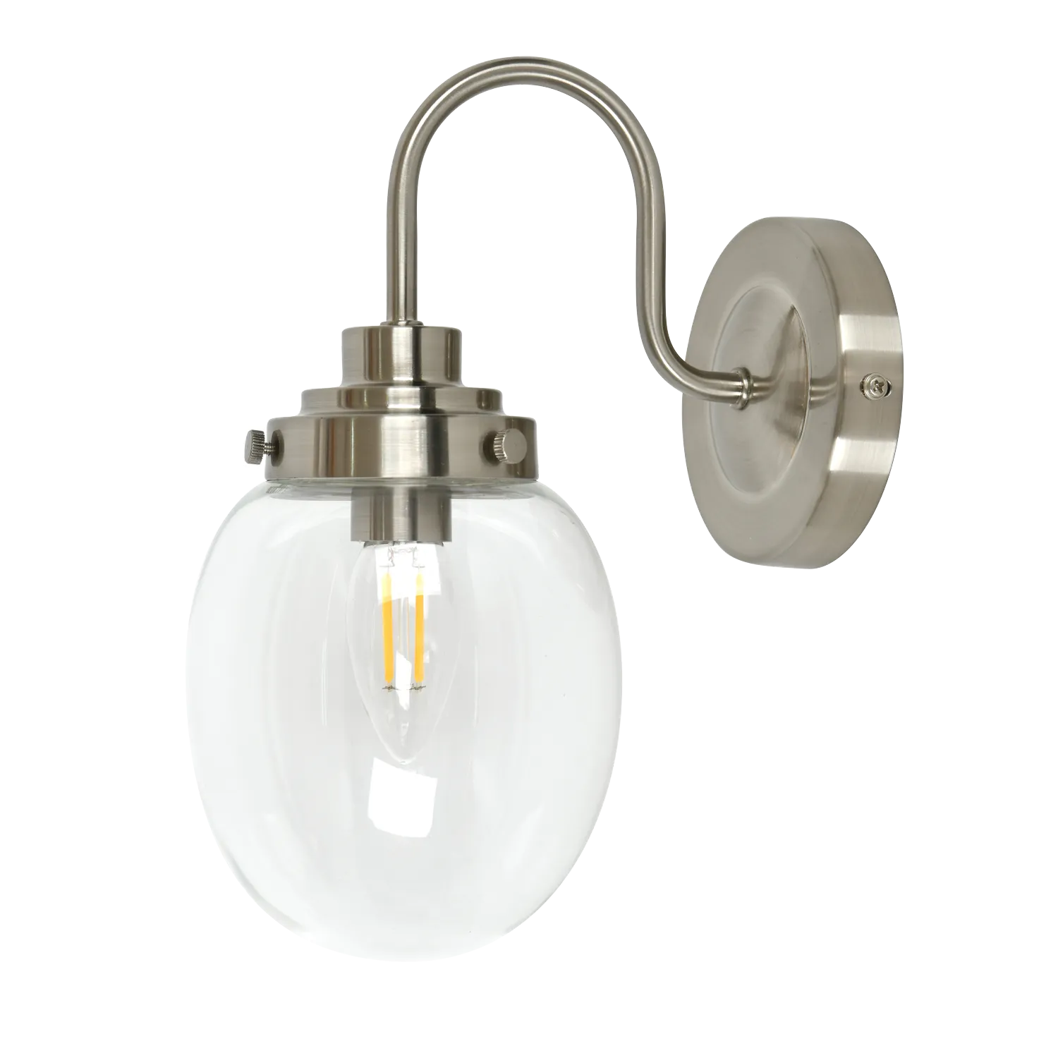 Tori Satin Nickel Wall Light with Clear Glass