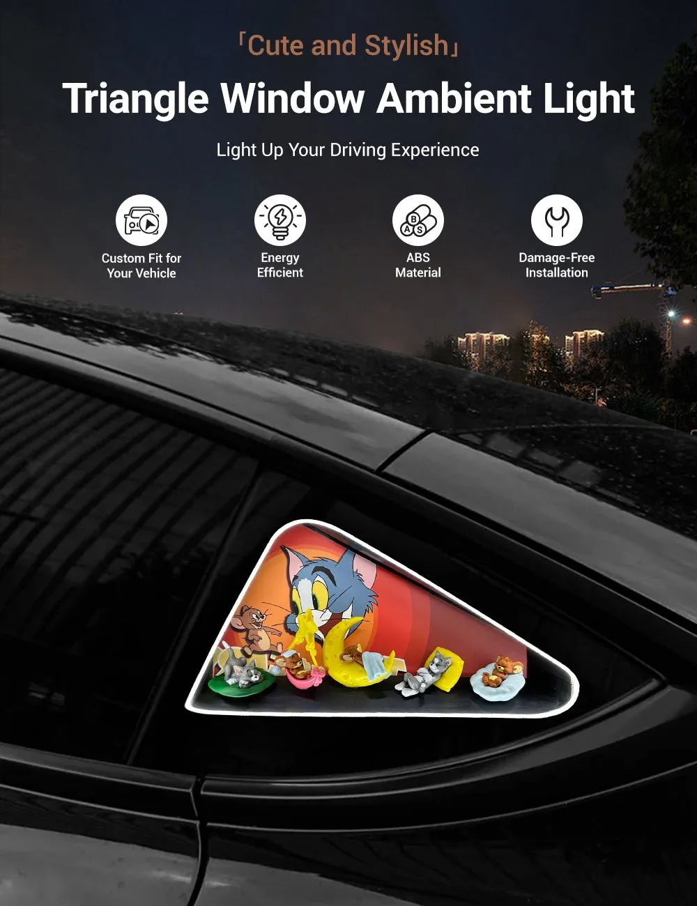 Triangle Window Ambient Light For Tesla Model 3/Y【Tom and Jerry】