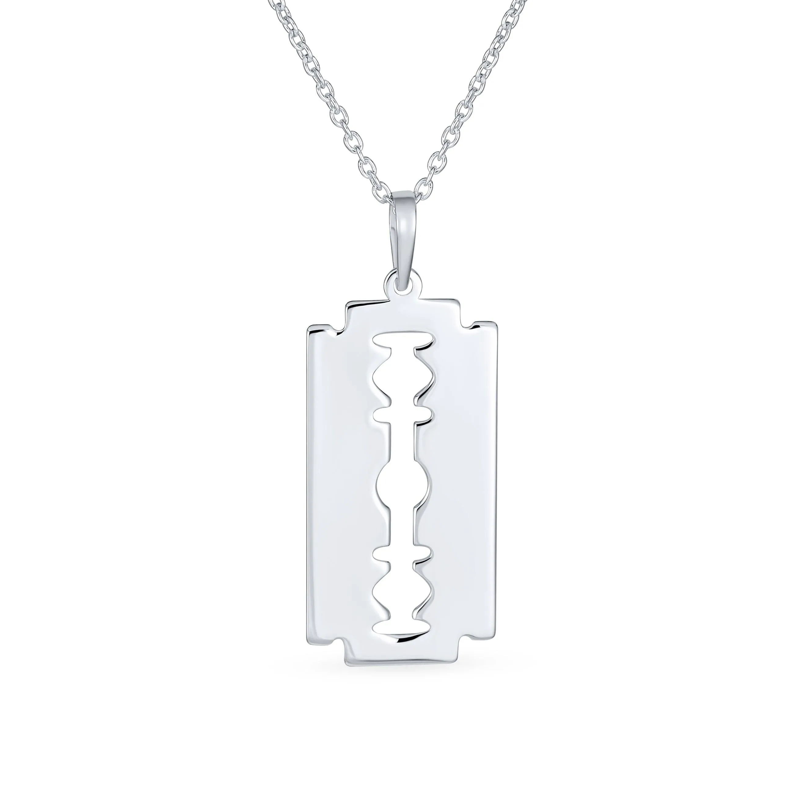 Unisex Hip Hop Razor Blade Pendant Necklace for Men & Teens in Sterling Silver