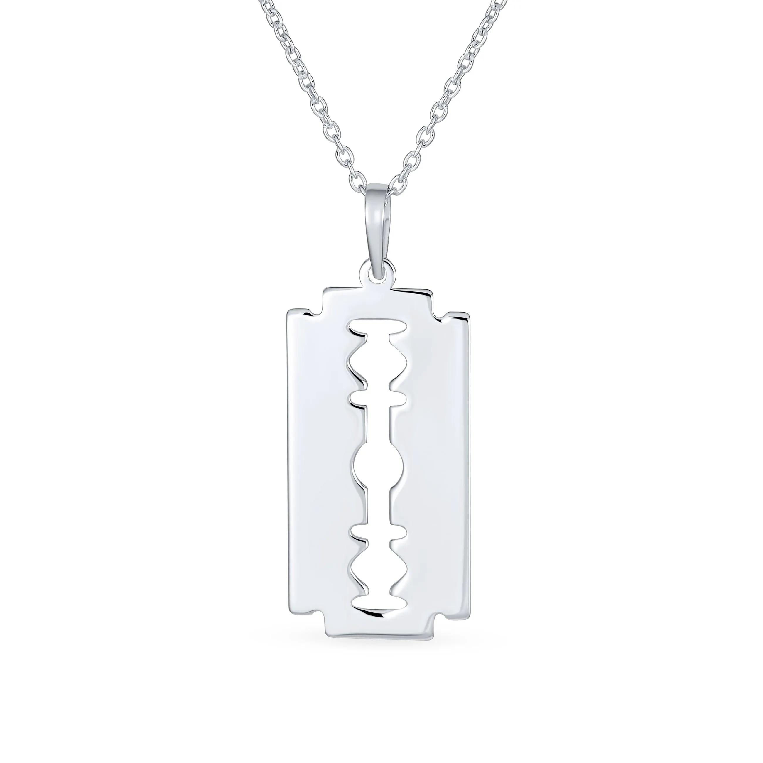 Unisex Hip Hop Razor Blade Pendant Necklace for Men & Teens in Sterling Silver