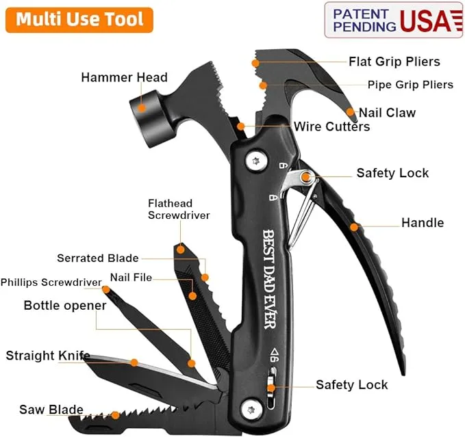 VEITORLD Gifts for Dad from Daughter Son Kids, Father's Day, Dad Gifts Who Wants Nothing, Birthday Gift Ideas for Men Father Him, All in One Tools Mini Hammer Multitool, Cool Gadgets Presents