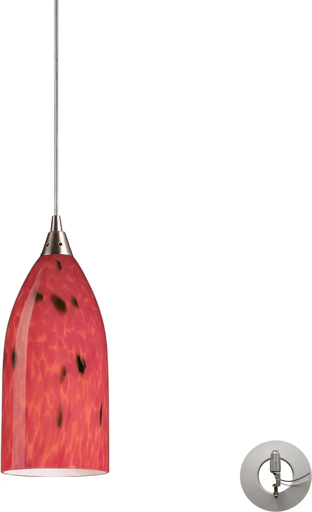 Verona 1 Light Pendant In Satin Nickel and Fire Red Glass - Includes Recessed Lighting Kit