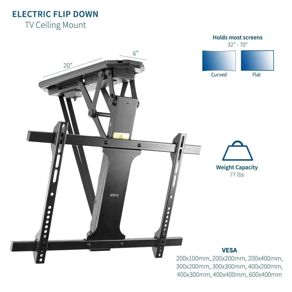 VIVO Electric Flip-Down 32”-70”TV Pitched Ceiling Mount w/ Remote Control Black or White MOUNT-E-FD70