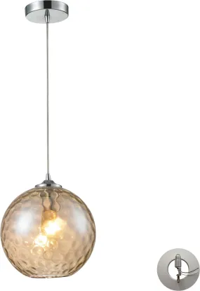 Watersphere 1 Light Pendant In Polished Chrome and Champagne Glass - Includes Recessed Lighting Kit