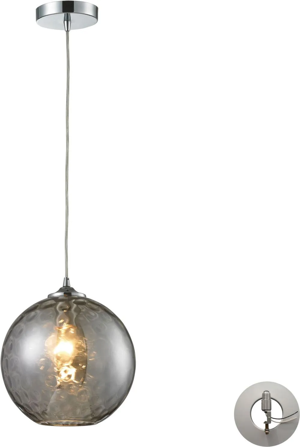 Watersphere 1 Light Pendant In Polished Chrome and Smoke Glass - Includes Recessed Lighting Kit