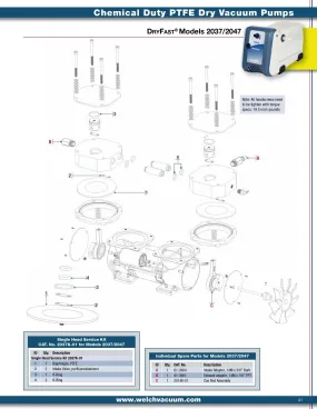 Welch 2037K‐01 SINGLE HEAD SERVICE KIT, for 2034, 2037, 2044 Vacuum Pump