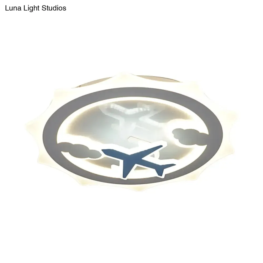 White LED Ceiling Flush Light for Kids with Cloud and Airplane Pattern - Sun Thin Acrylic Recessed Lighting