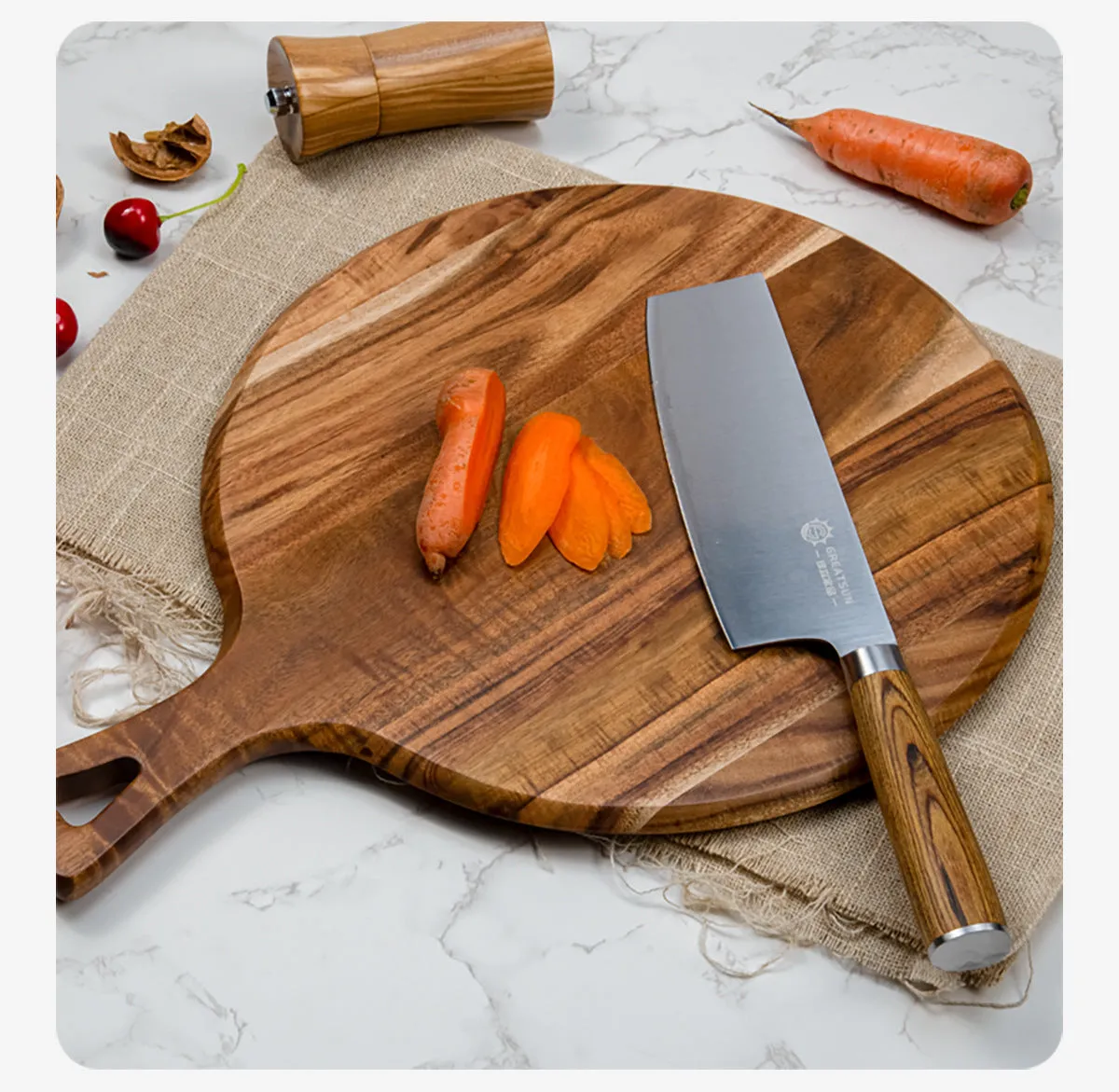 Wooden cutting Pizza Peels steak tray board circular thickened baking with handle Pizza Oven Accessories LS-CB-008