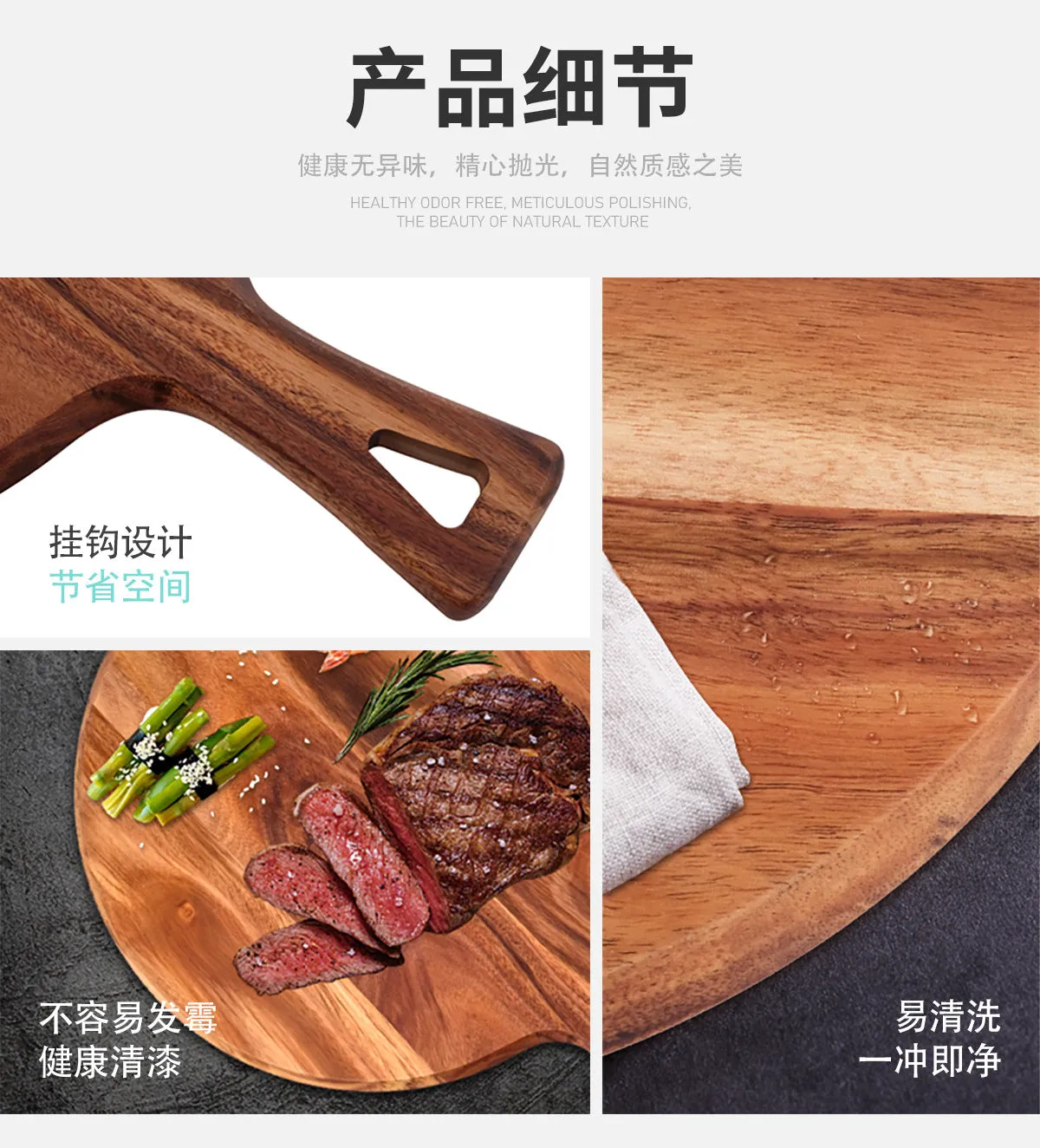 Wooden cutting Pizza Peels steak tray board circular thickened baking with handle Pizza Oven Accessories LS-CB-008