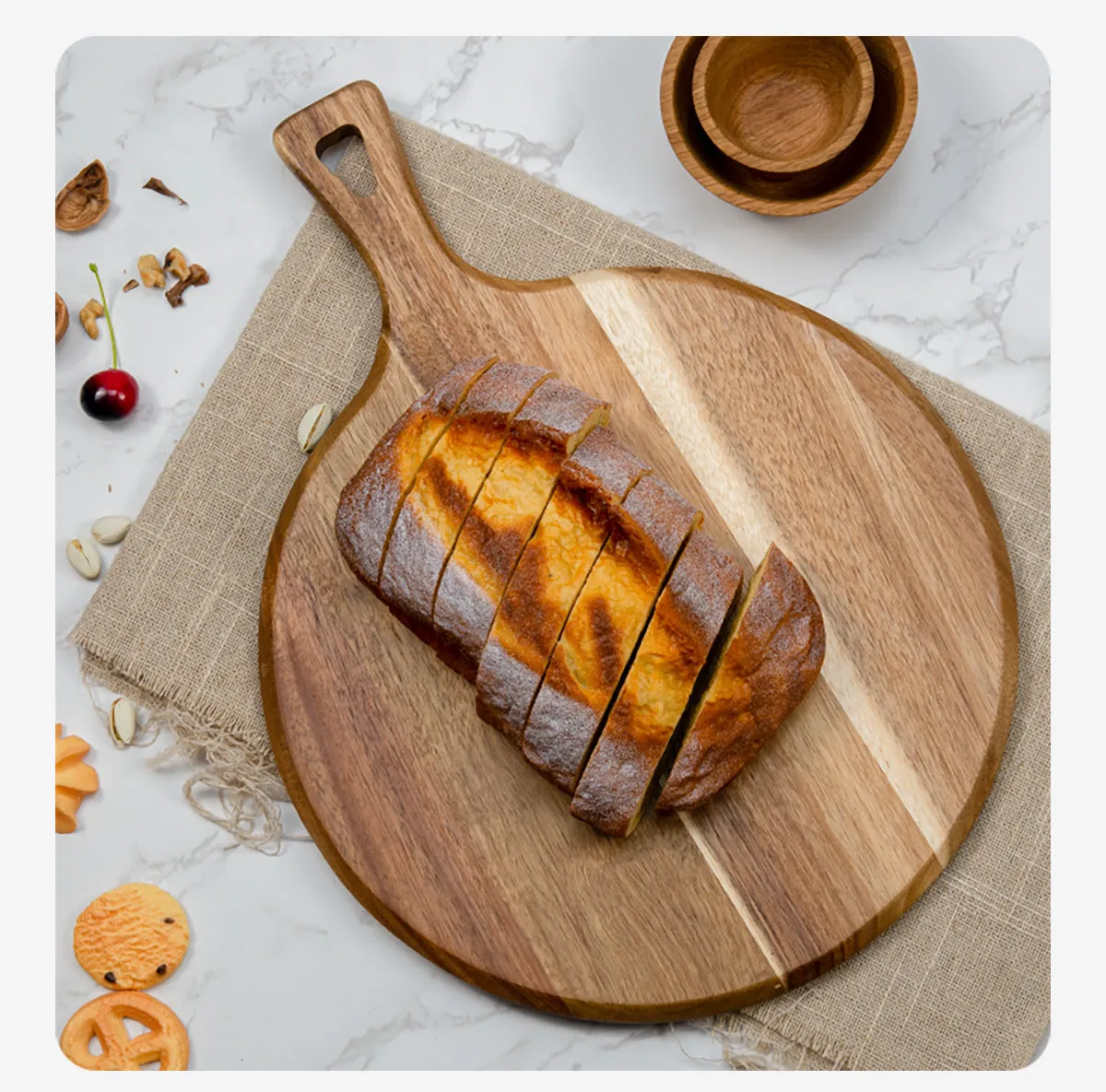 Wooden cutting Pizza Peels steak tray board circular thickened baking with handle Pizza Oven Accessories LS-CB-008