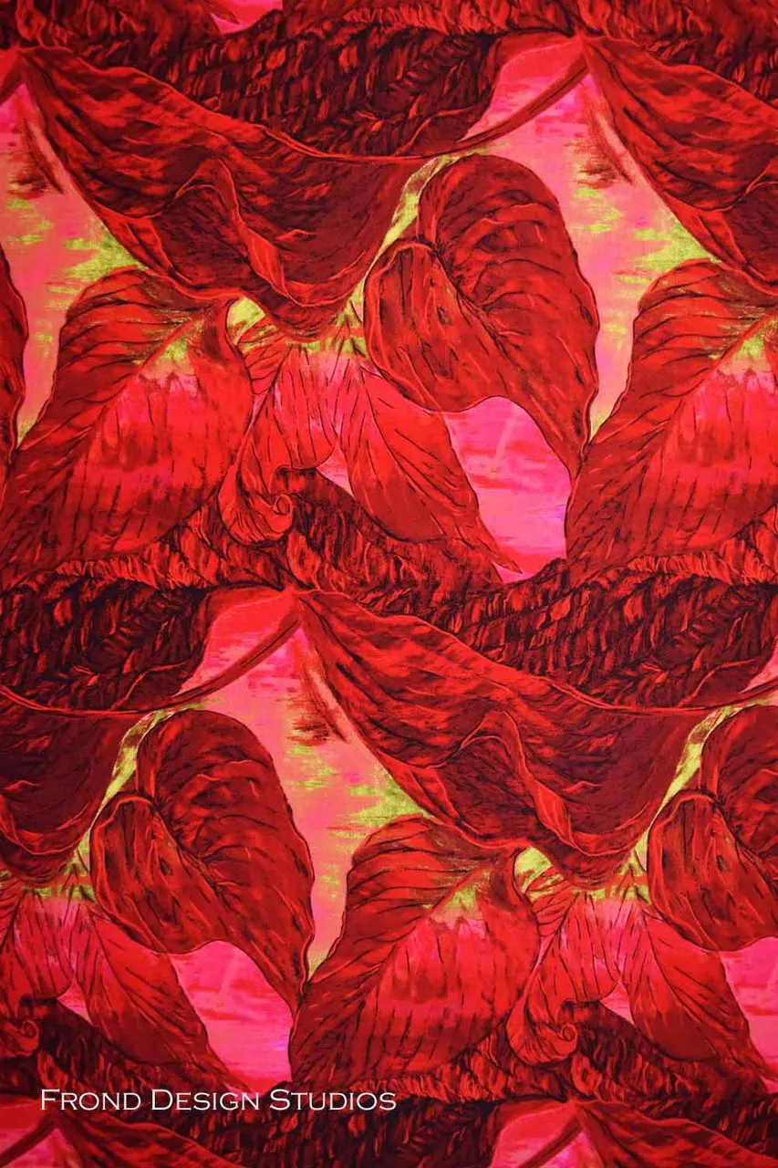 Z Flower Fabric Frond Una's Garden Leaf Red 5172