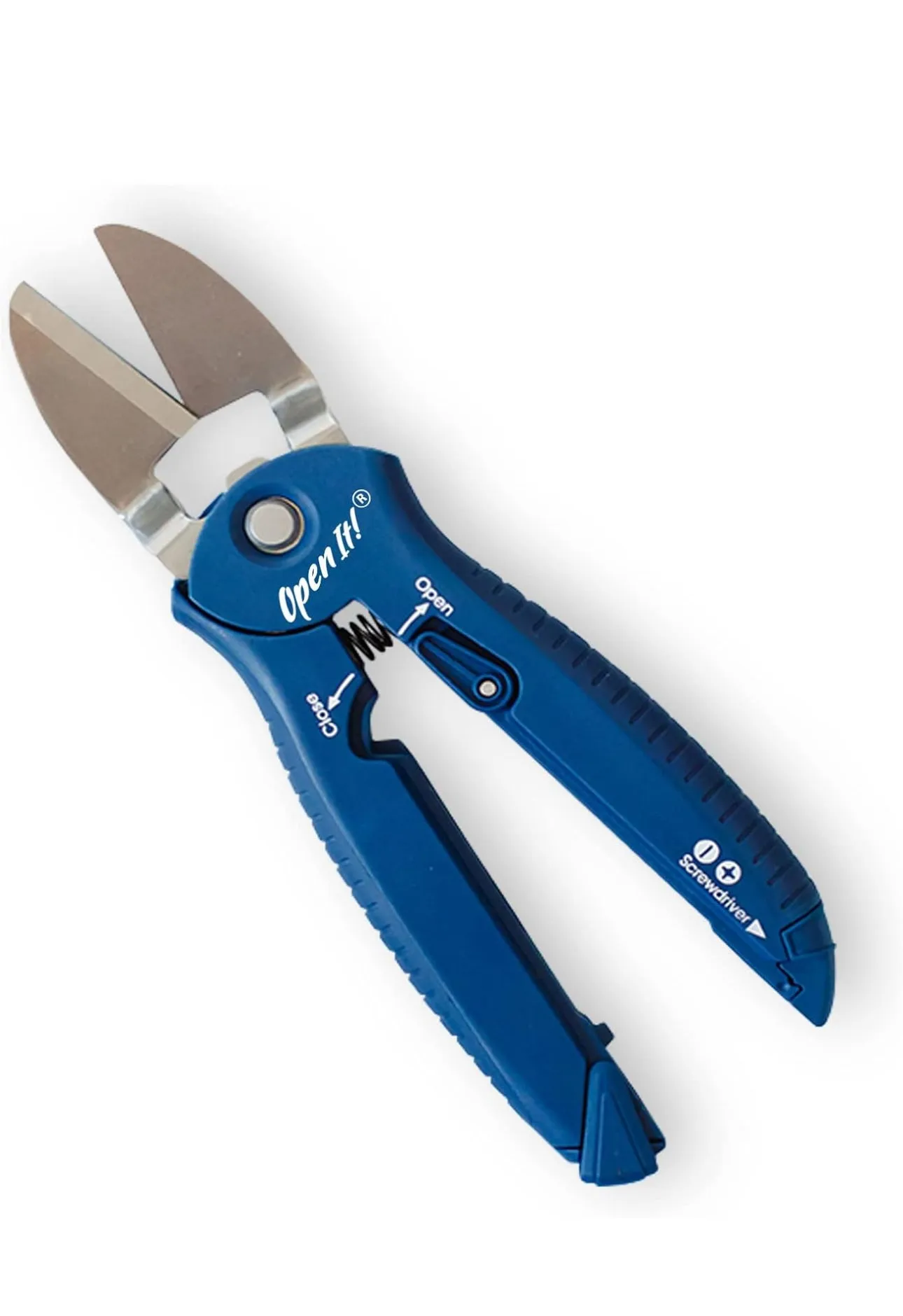 Zibra Open-It! All-In-One Multi Tool with Heavy-Duty Scissors, Box Cutter, Screwdriver, and Package Opener, Blue